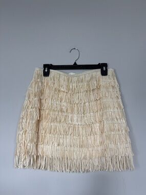 H&M Cream Layered Fringe Mini Skirt Sequinned Fringes Size M Date Night Boho